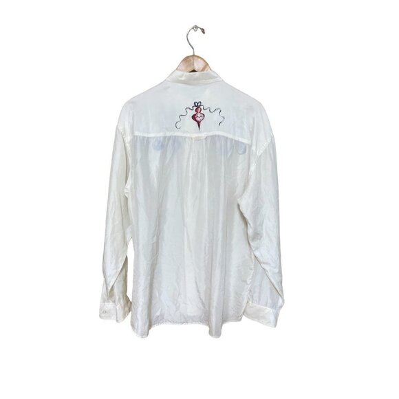 Montello Womens Vintage Shirt Size XL White Silk Oversized Ornament Blouse - Picture 9 of 10